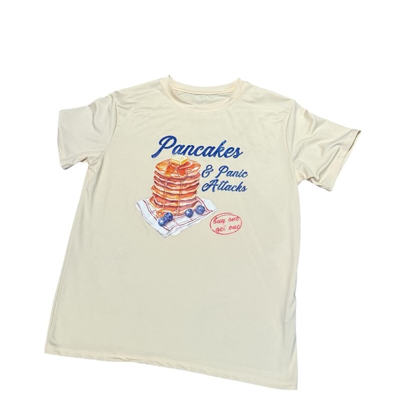 Tops - Graphic T-Shirt “Pancakes & Panic Attacks” Funny Retro Breakfast Tee Streetwear